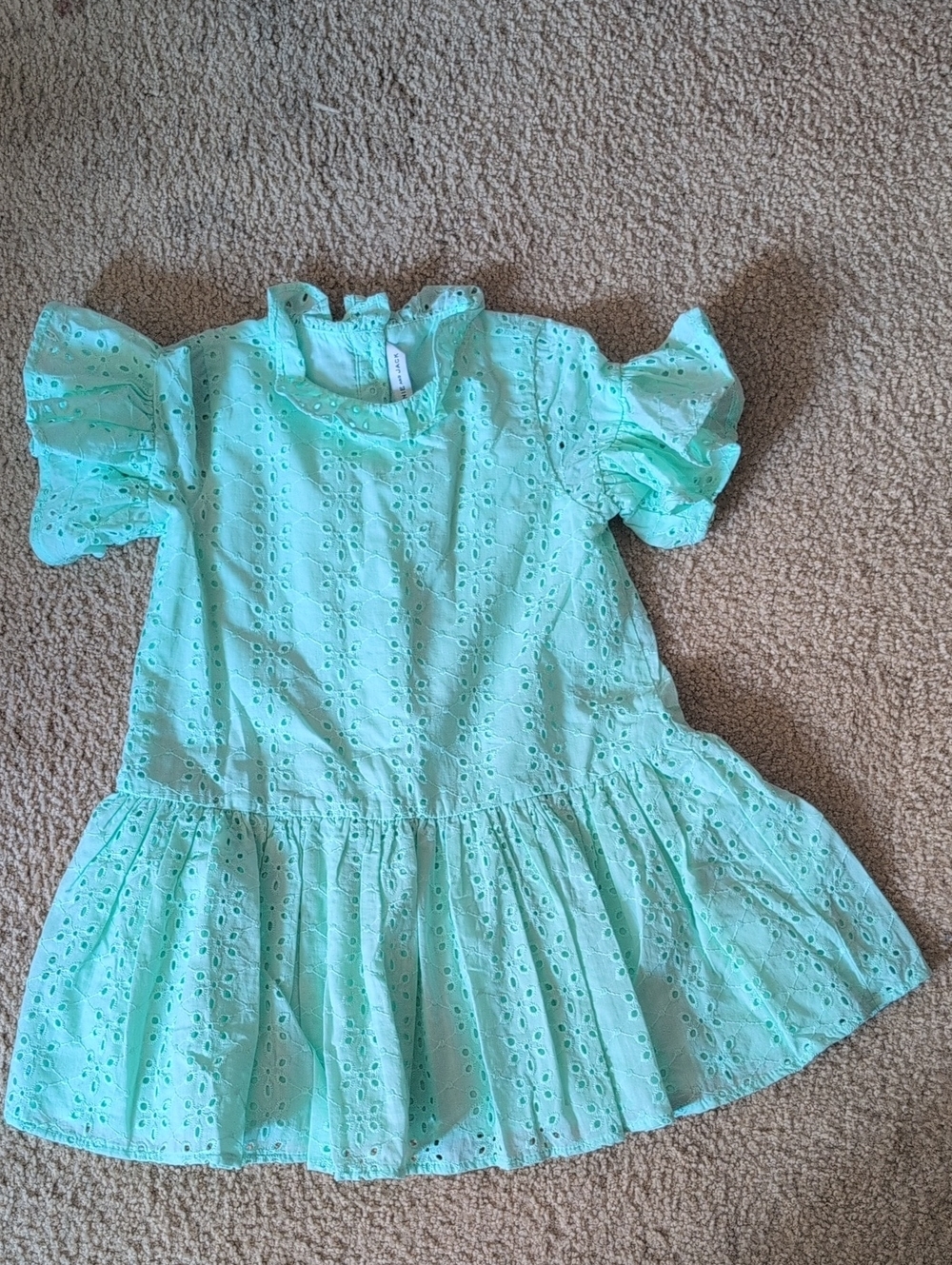 Janie and Jack Mint Eyelet Ruffle Sleeve Dress Seafoam Green Cotton Dress